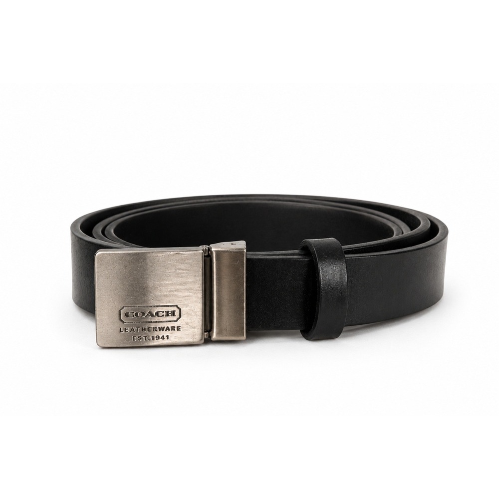 Coach Reversible Leather Belt Black Brown Plaque Buckle M 38 Italy Scratches